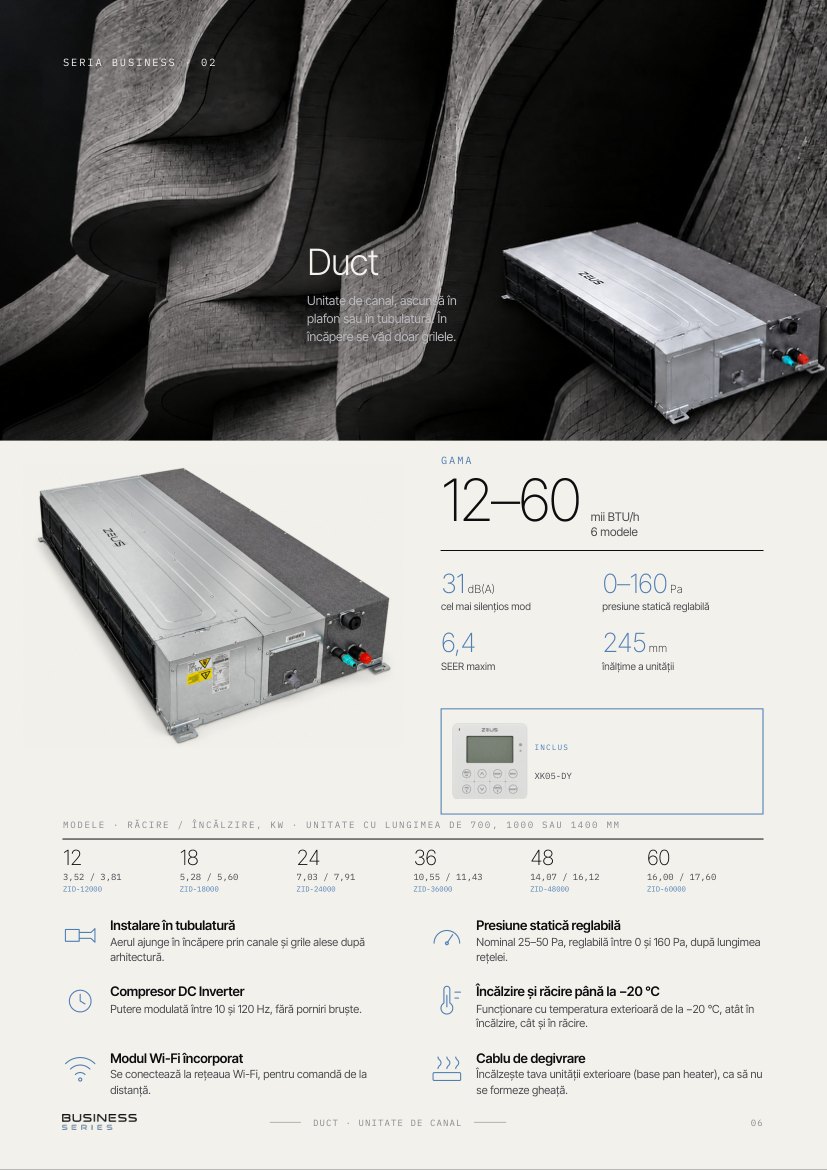 ZEUS Business technical sheet: ducted unit (PDF)
